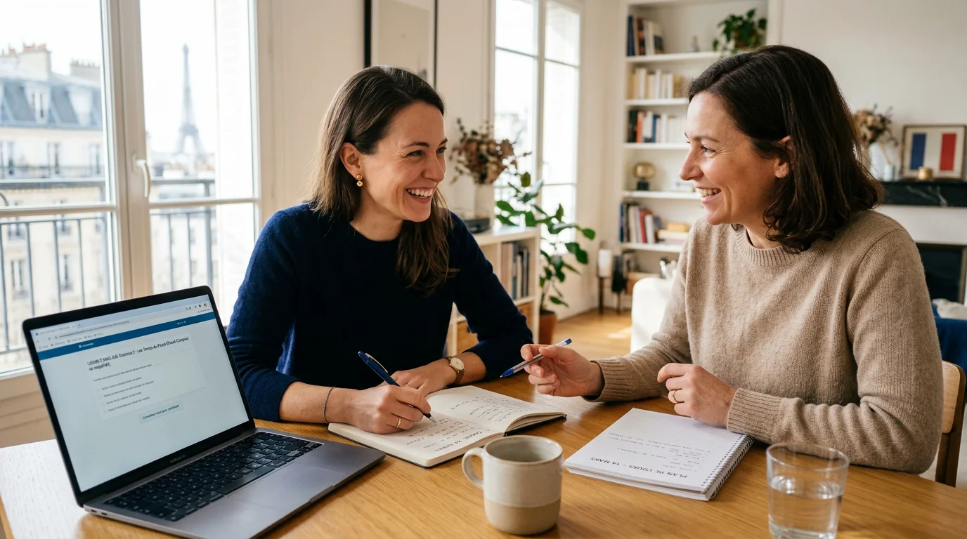 Adulte suivant un cours particulier d'anglais avec un formateur