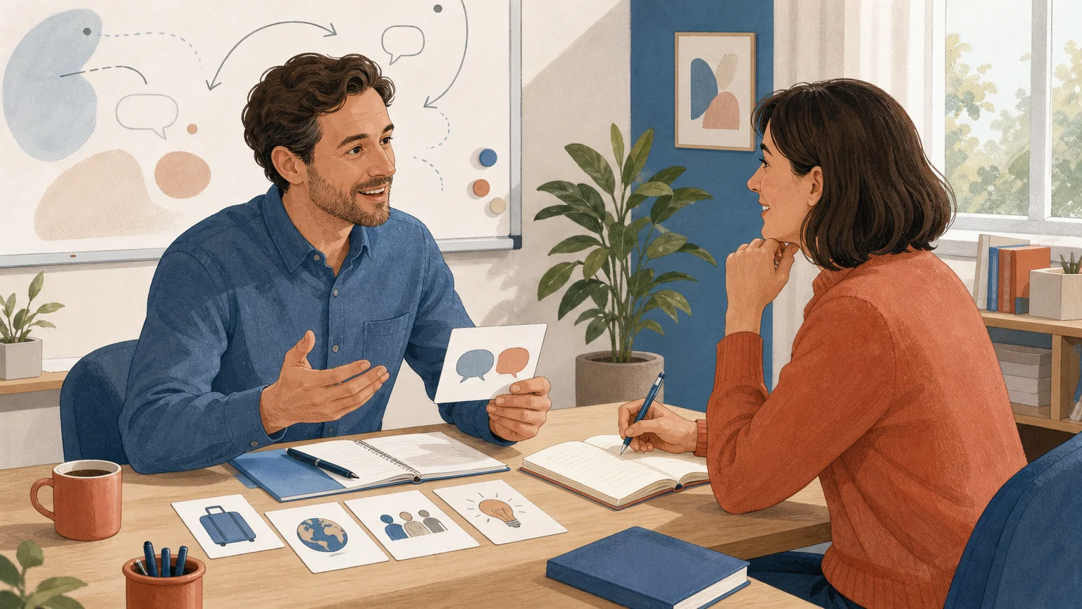 Formateur et apprenant construisant un parcours de français personnalisé