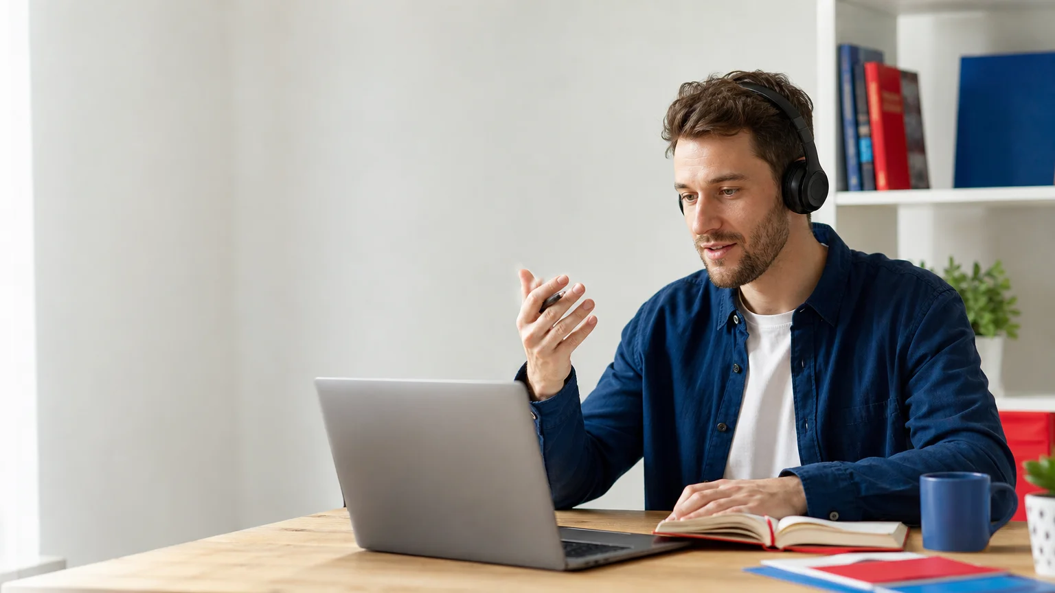 Apprenant adulte pratiquant une langue étrangère dans un cadre professionnel en France