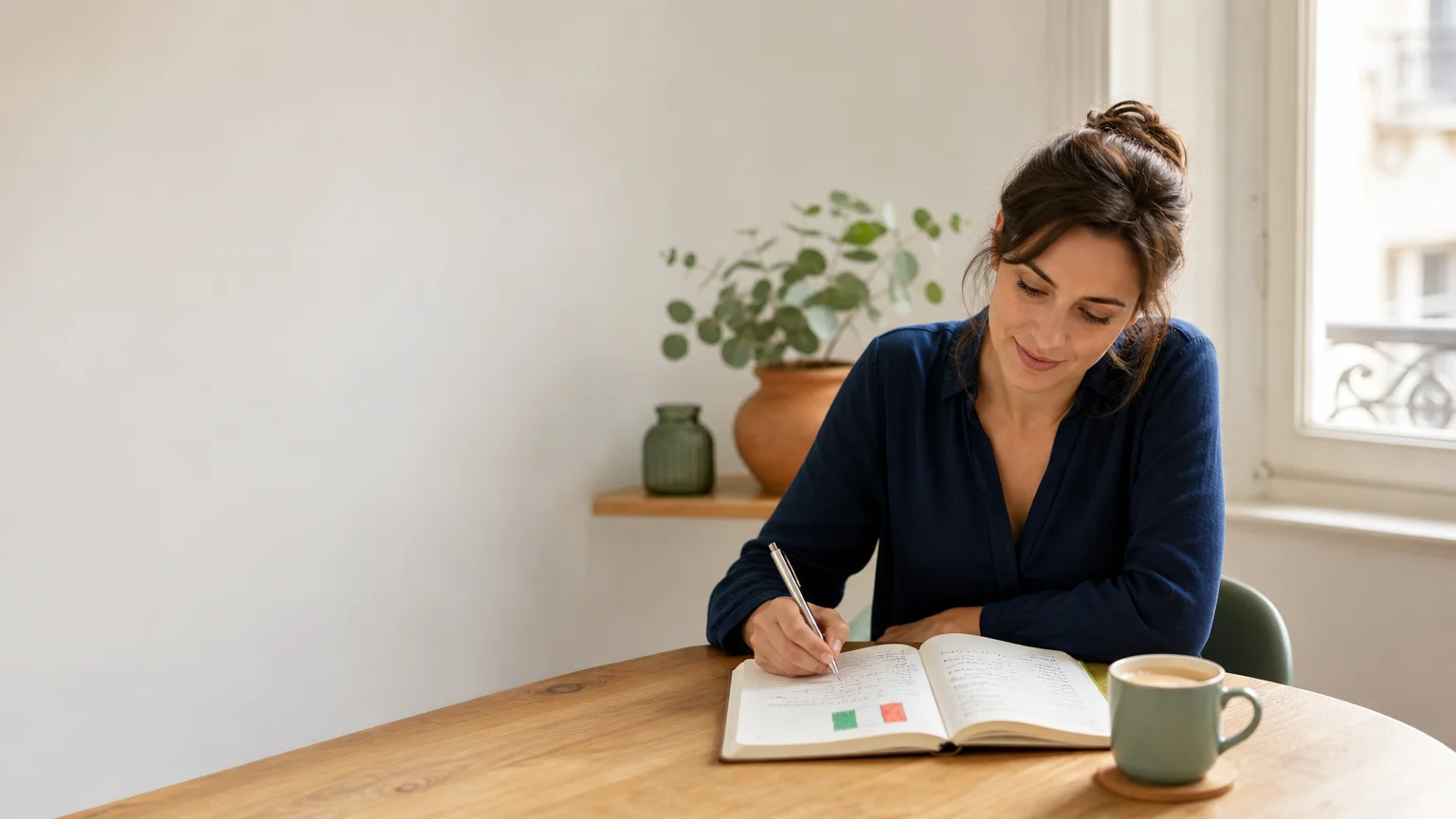 Personne adulte étudiant l’italien avec un cahier