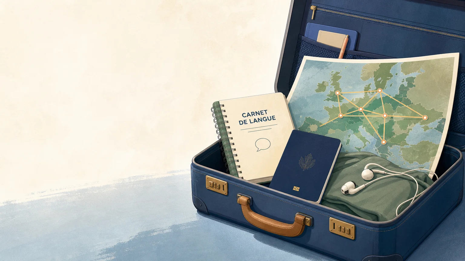 Préparer un séjour linguistique avec une valise et un carnet de langue